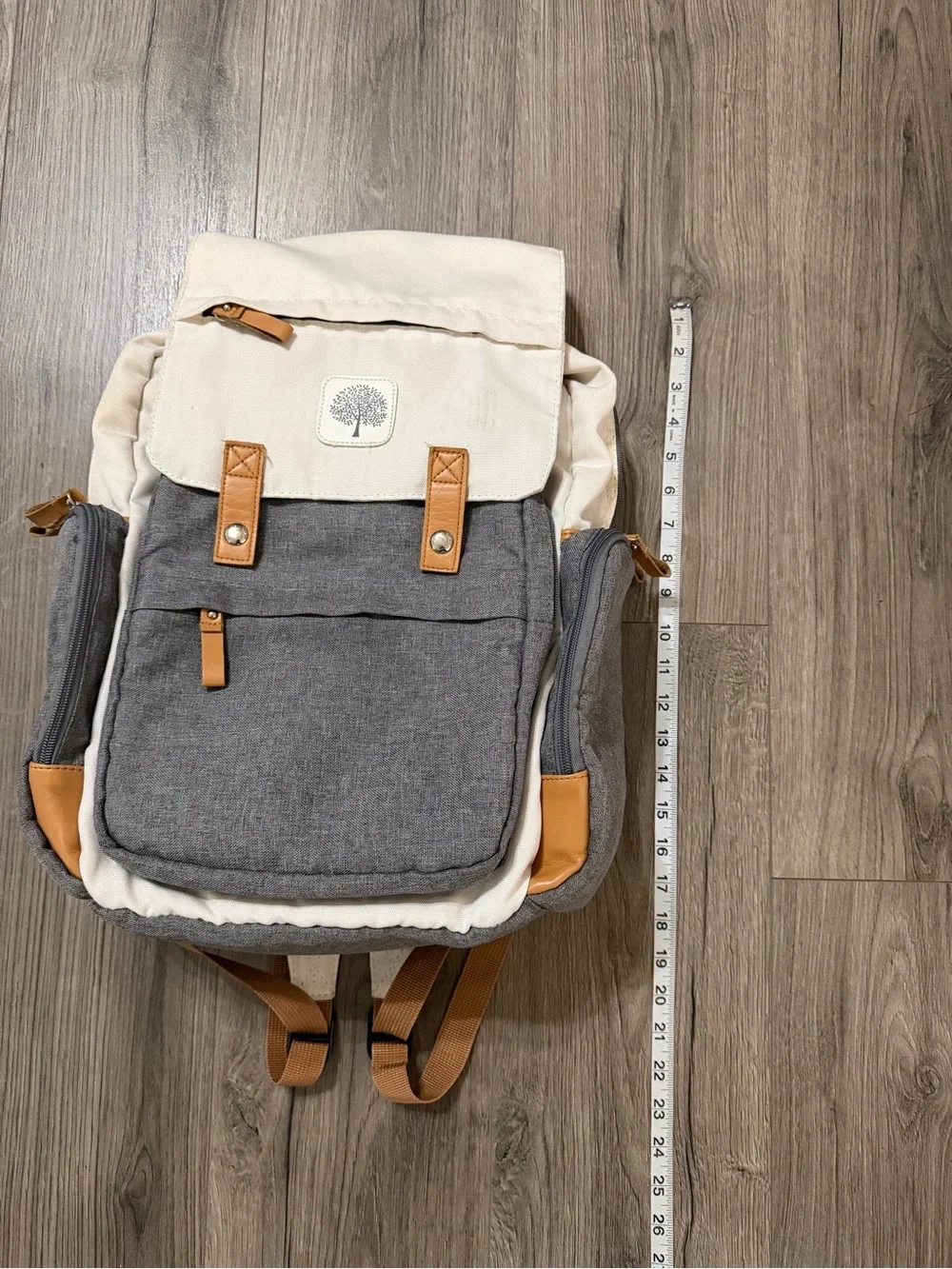 Canvas Two-Tone Gray & Cream Backpack with Tan Accents